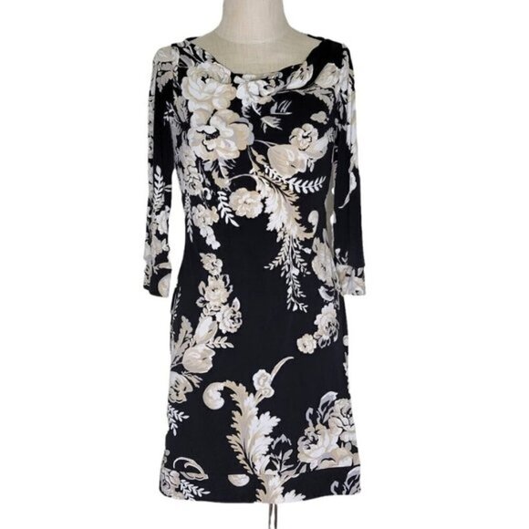 WHBM Floral Shift Dress Cowl Neck 3/4 Sleeve Pullover Jersey Knit - Picture 9 of 9